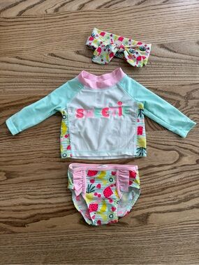 Baby Girl Rashguard Swim Suit set with matching bow